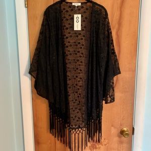 (NWT) Black Kimono w/ Fringe_ Size 1X
